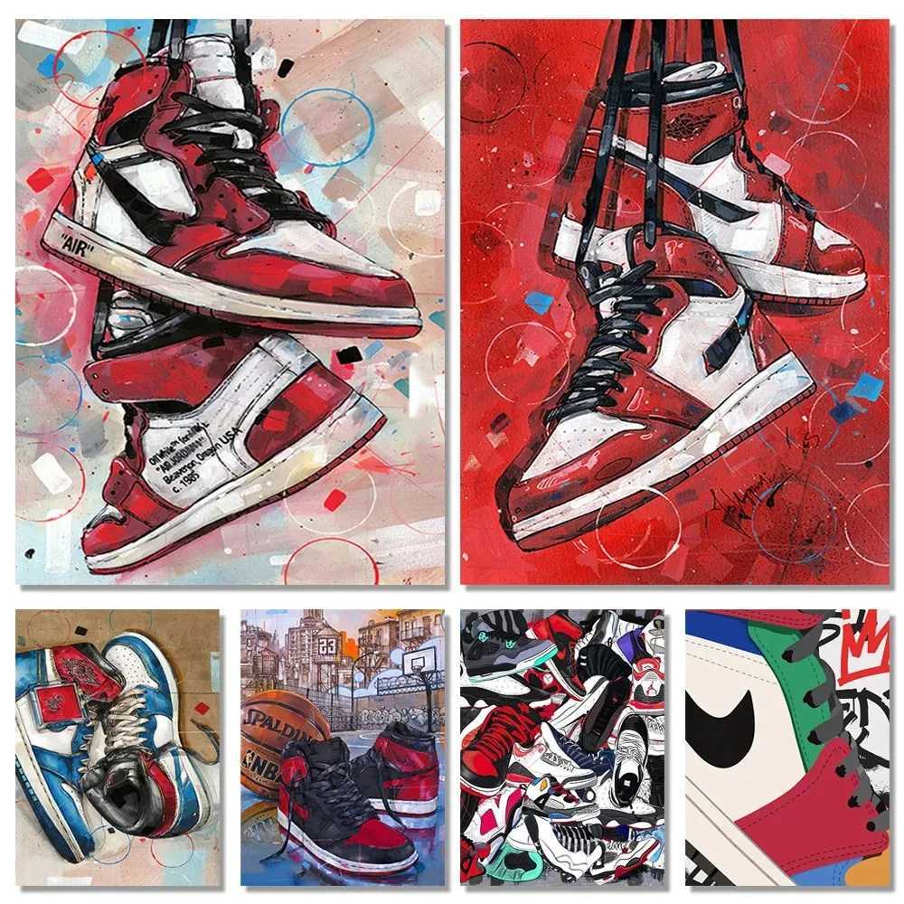 Graffiti fashion sneakers wall art posters ral modern home decoration canvas painting pictures printing gifts boys room decoration W241128
