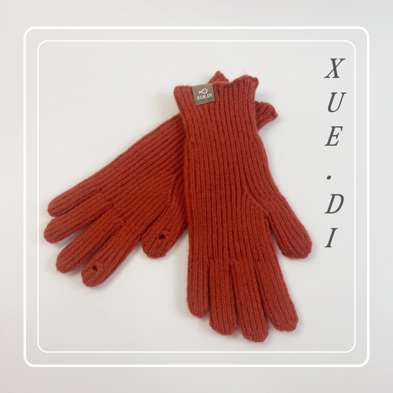 Winter fine wool two finger touch screen gloves for women knitted yarn for warmth solid color windproof and dew proof