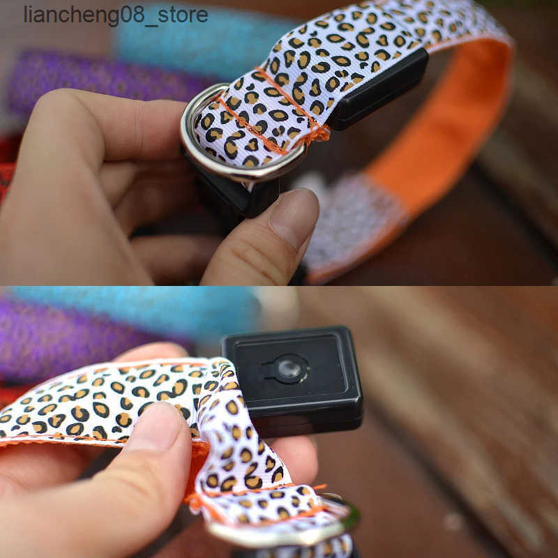 Dog Harnesses Leopard LED Dog Collar Luminous Adjustable Glowing Collar For Dogs Pet Night Safety Nylon Collar Luminous LED Bright Dog Collar Q250422