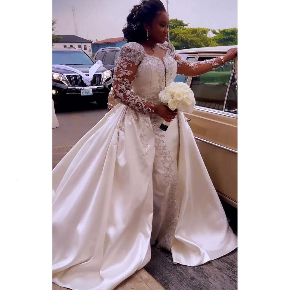 Mermaid Ivory Arabic Ebi Aso Wedding Dress Lace Beaded Pearls Vintage Bridal Gowns Dresses Zj Es Es