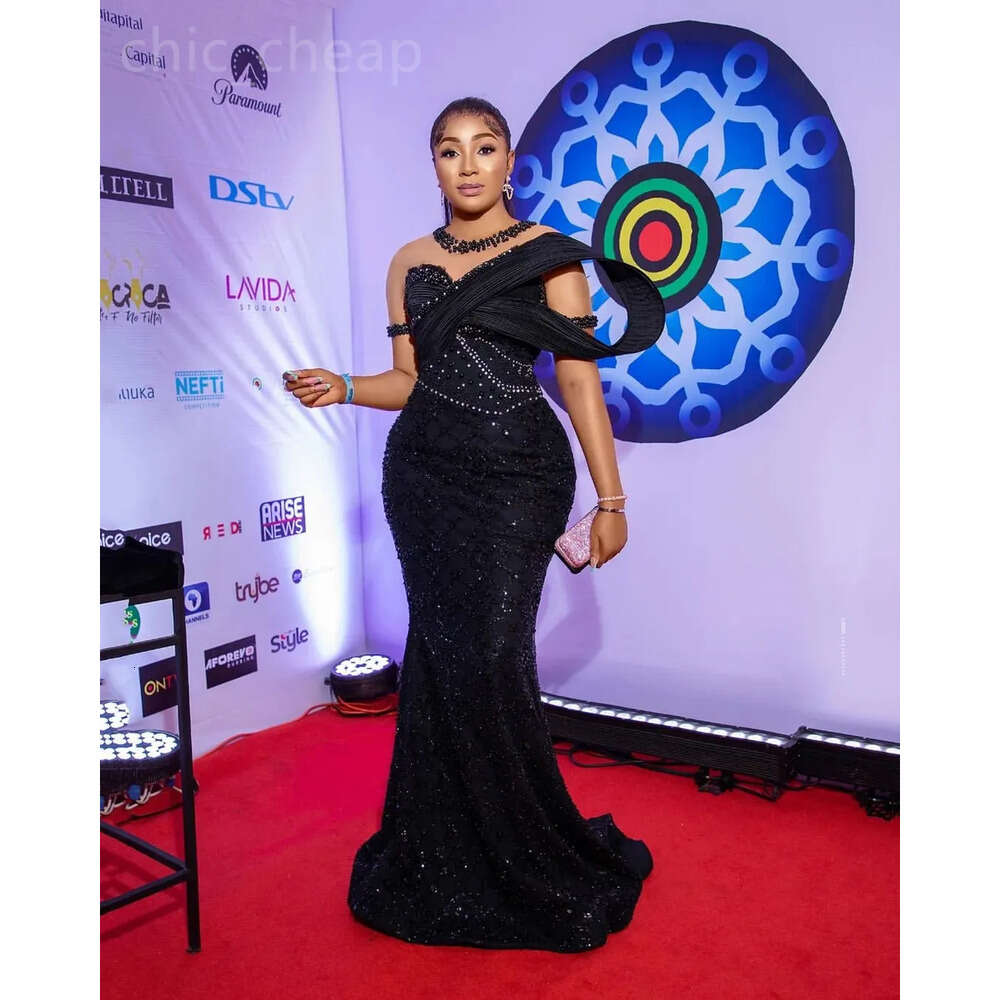 Aso Ebi Mermaid Black Prom Dress Beaded Sheer Neck Evening Formal Party Second Reception Th Birthday Engagement Gowns Dresses Robe De Soiree Zj Es 666
