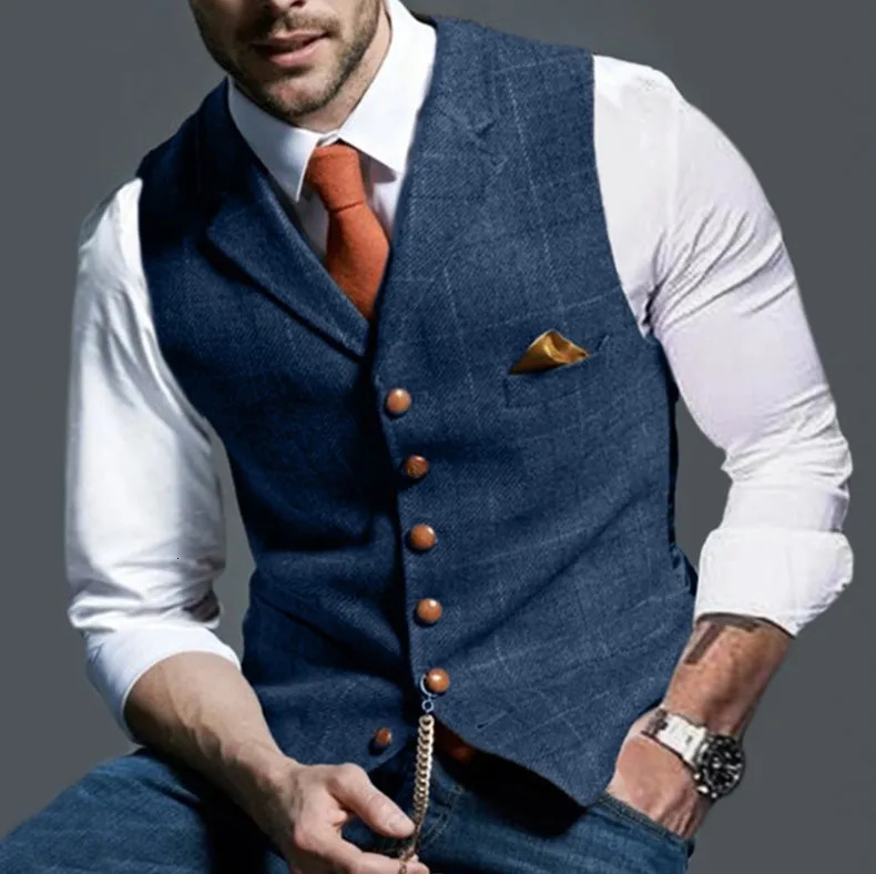 Spring and Autumn Europe The United States Mens Fashion Plaid Casual Singlebreasted Vest Slimfit Suit Commuting 241129