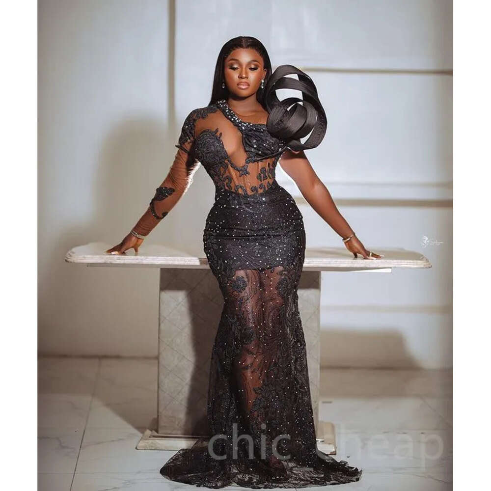 Black Mermaid May Aso Ebi Prom Beaded Sexy Evening Formal Party Second Reception Birthday Engagement Gowns Dress Robe De Soiree Zj 6660306