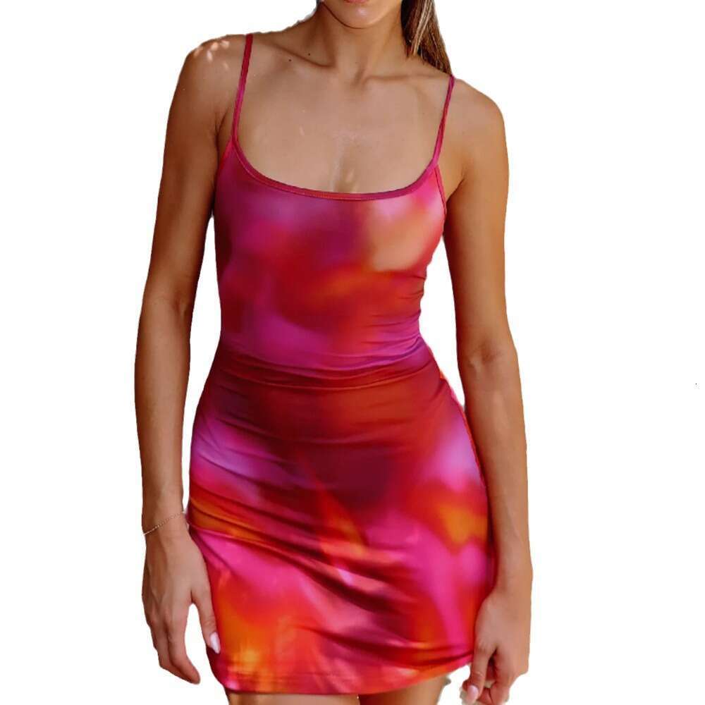 Women's 2024 autumn/winter new sleeveless low cut slim fit sexy printed suspender dress