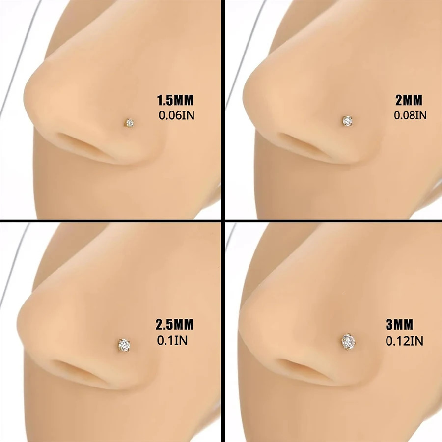 4pcs 4 size Cubic Zirconia Nose Piercing Jewelry Studs 20G Bone L Shaped Shiny Crystal Nostril 241125