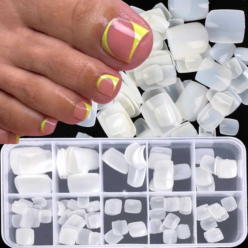 False Toes Nails French Square Nature White Clear Fake Toe Nails Feet Nail Tips Artificial Press on Toenails for Women MakeupXJ241128
