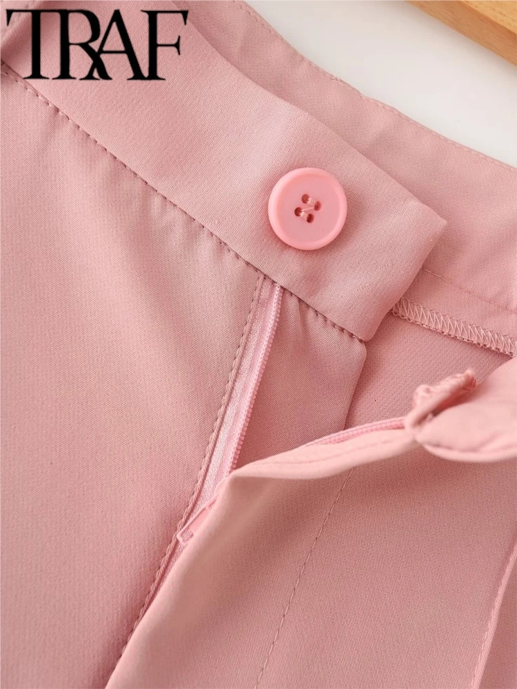TRAF GAL Elegant Women Pink Waist Tied Blazer Suits Long Sleeve Office Jacket Female Flared Pants Sets Y2K Spring Trousers 240423