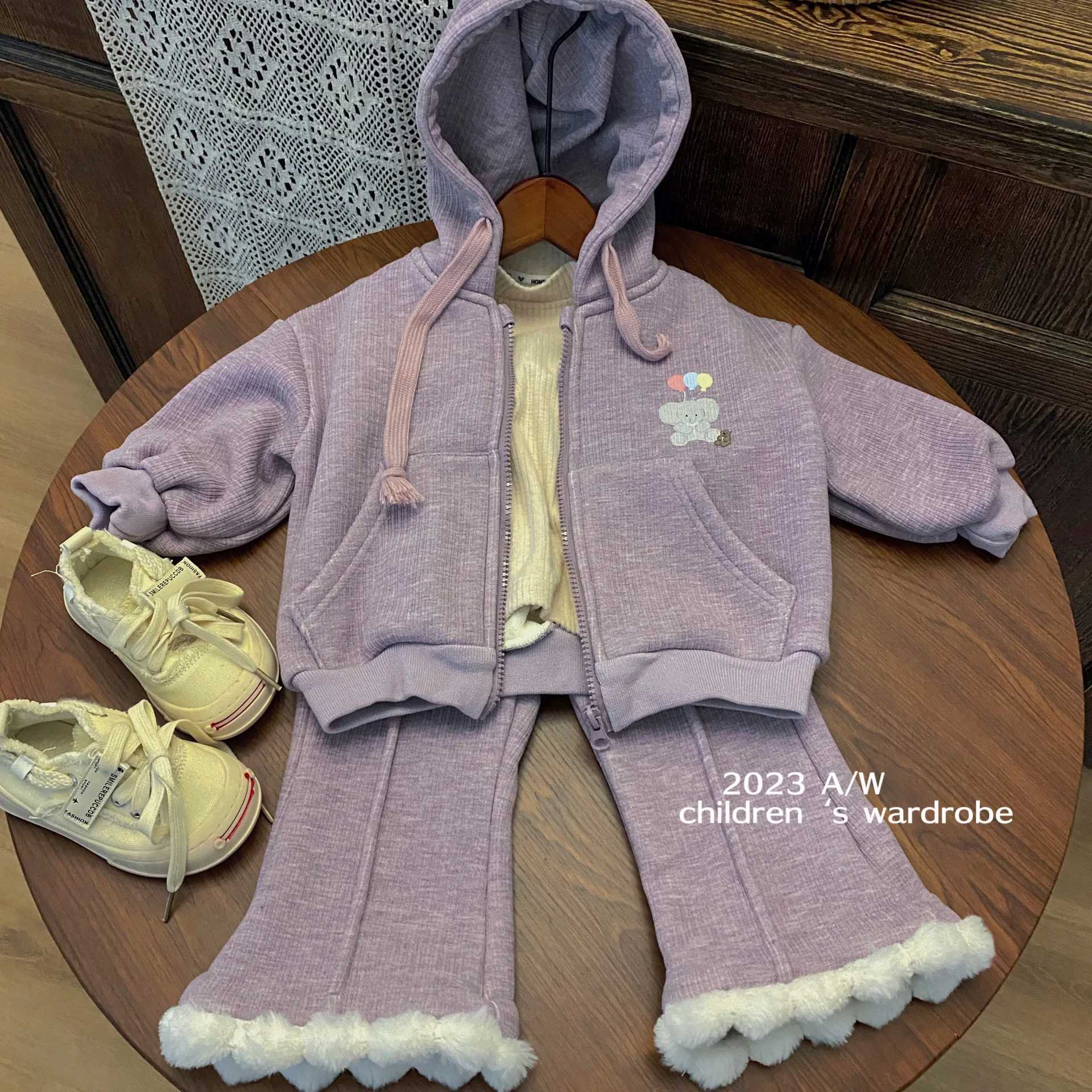Clothing Sets Childrens Clothing Set Zipper Hoodie Jacket+Clock Bottom 2-piece Preschool Girls Clothing Baby Girls Clothing Set 1 to 7 Years Y241129CO