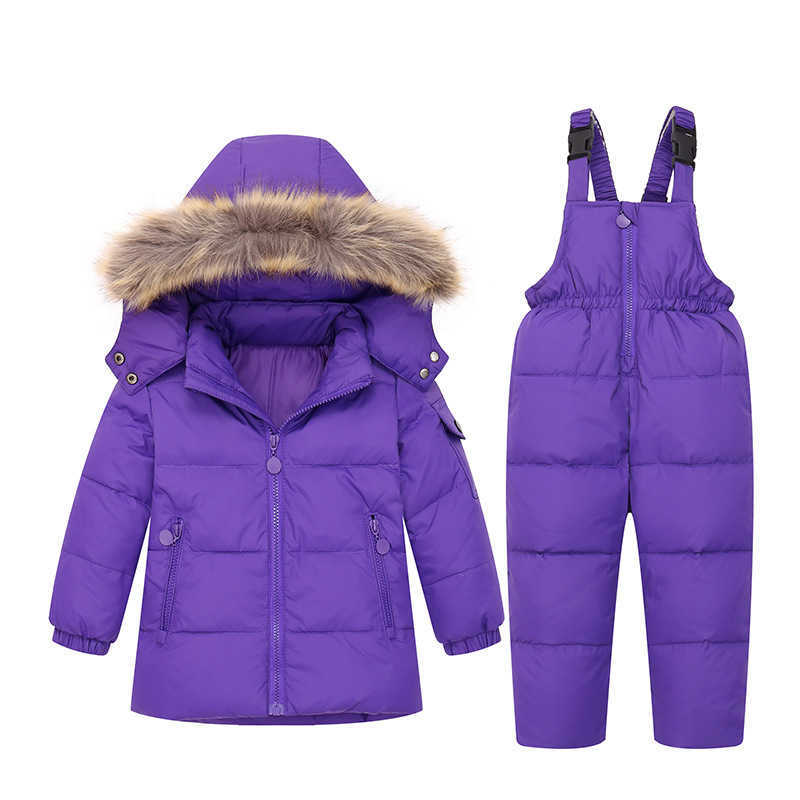 Children's down jacket can be removed hooded fur collar medium and small children's warm ski suit jacket + overalls X241129