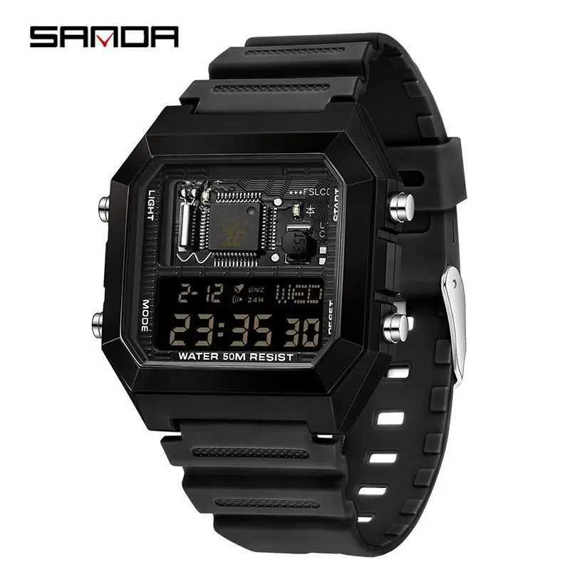 Sanda 6216 Ma and Fa Mens Student Ectronic New Square Mti Function reloj hbre Countdown Gift Watch Good quality free shipping
