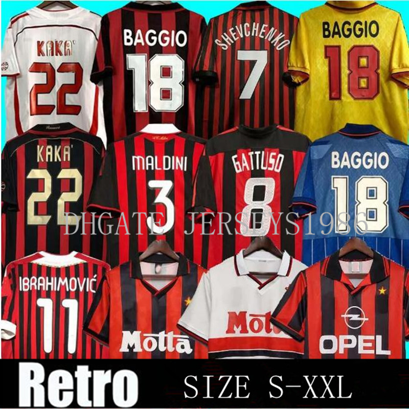 Retro soccer jerseys 95 96 02 03 04 05 06 07 09 10 11 12 13 14 AC KAKA MILAN IBRAHIMOVIC WEAH Maldini football shirts 2006 2007 2008 2009 2010 PIRLO BAGGIO jerseys 888