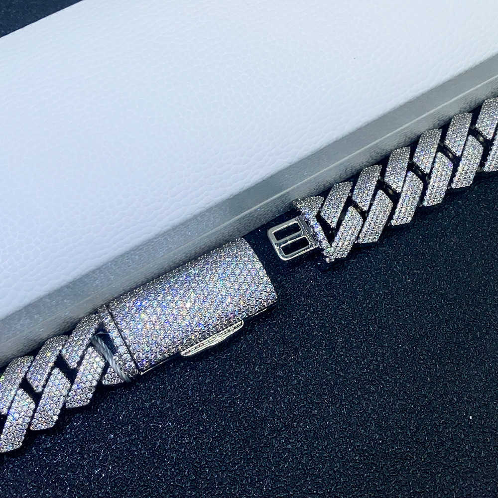 New 15mm sier inlaid four rows of moissanite mens Cuban chain necklace bracelet