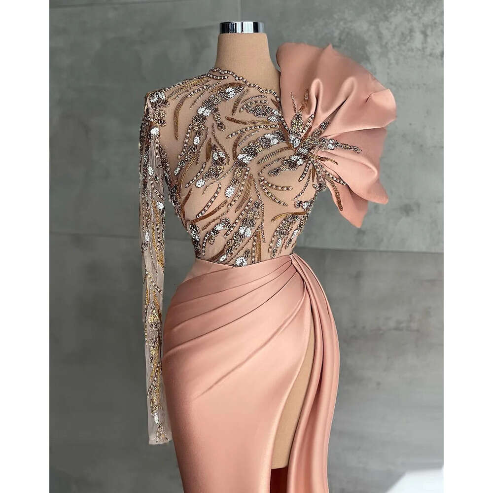 Ebi Aso Plus Arabic Size Champagne Mermaid Prom Dresses Beaded Crystals Evening Formal Party Second Reception Birthday Engagement Gowns Dress Zj 66603