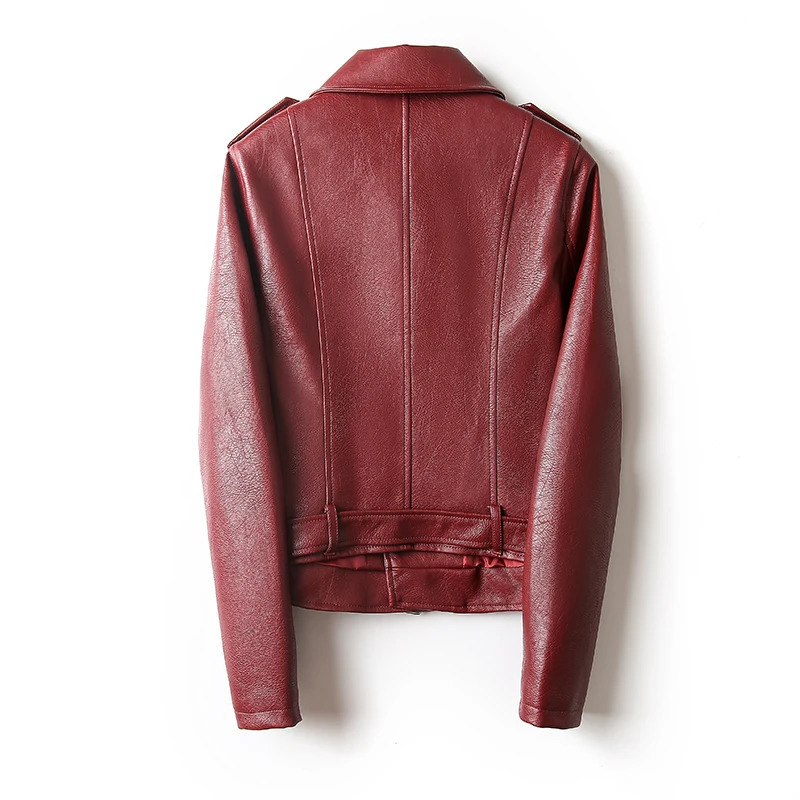 FMFSSOM 2024 Soft Faux Leather Women Jackets Red PU Fashion Long Sleeves Formal Windproof Basic Multicolor Moto Biker Coats 241129