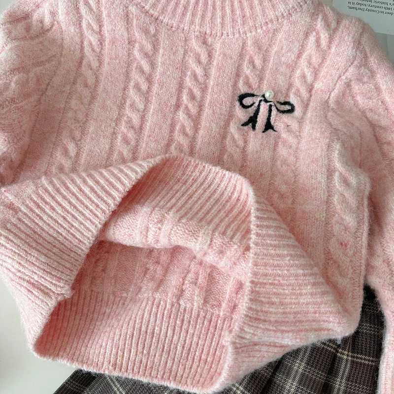 Clothing Sets Girls Set 2024 Autumn New Korean Girls Knitted Sweater+Tie Dye Bow Skirt Two Piece Set Girls Clothing 2-7 Years Old Y24112913F3