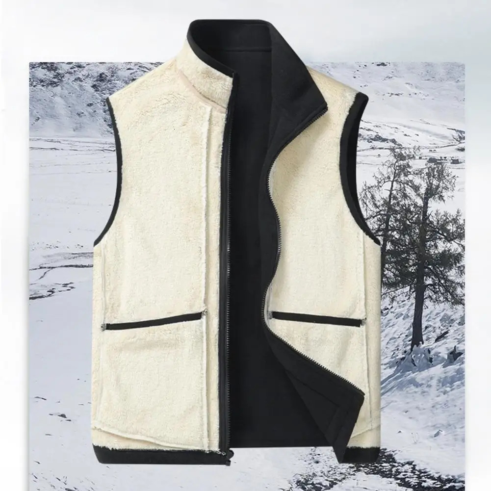 Winter Men Vest Stand Collar Neck Zipper Clre Thick Plush Warm Windproof Soft Plus Size Cardigan Waistcoat 241129
