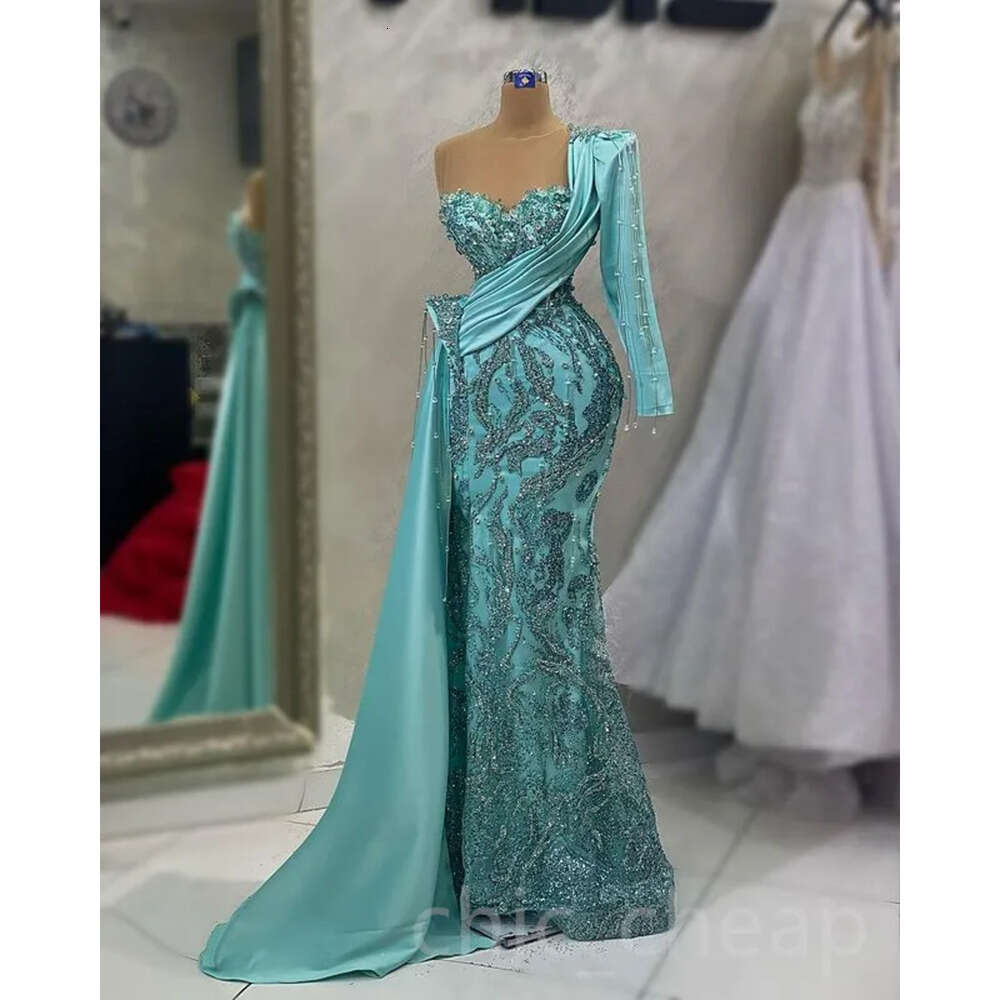 Crystals Mermaid Aso April Ebi Prom Dress Beading Sequined Lace Evening Formal Party Second Reception Birthday Engagement Gowns Dresses Robe De Soiree
