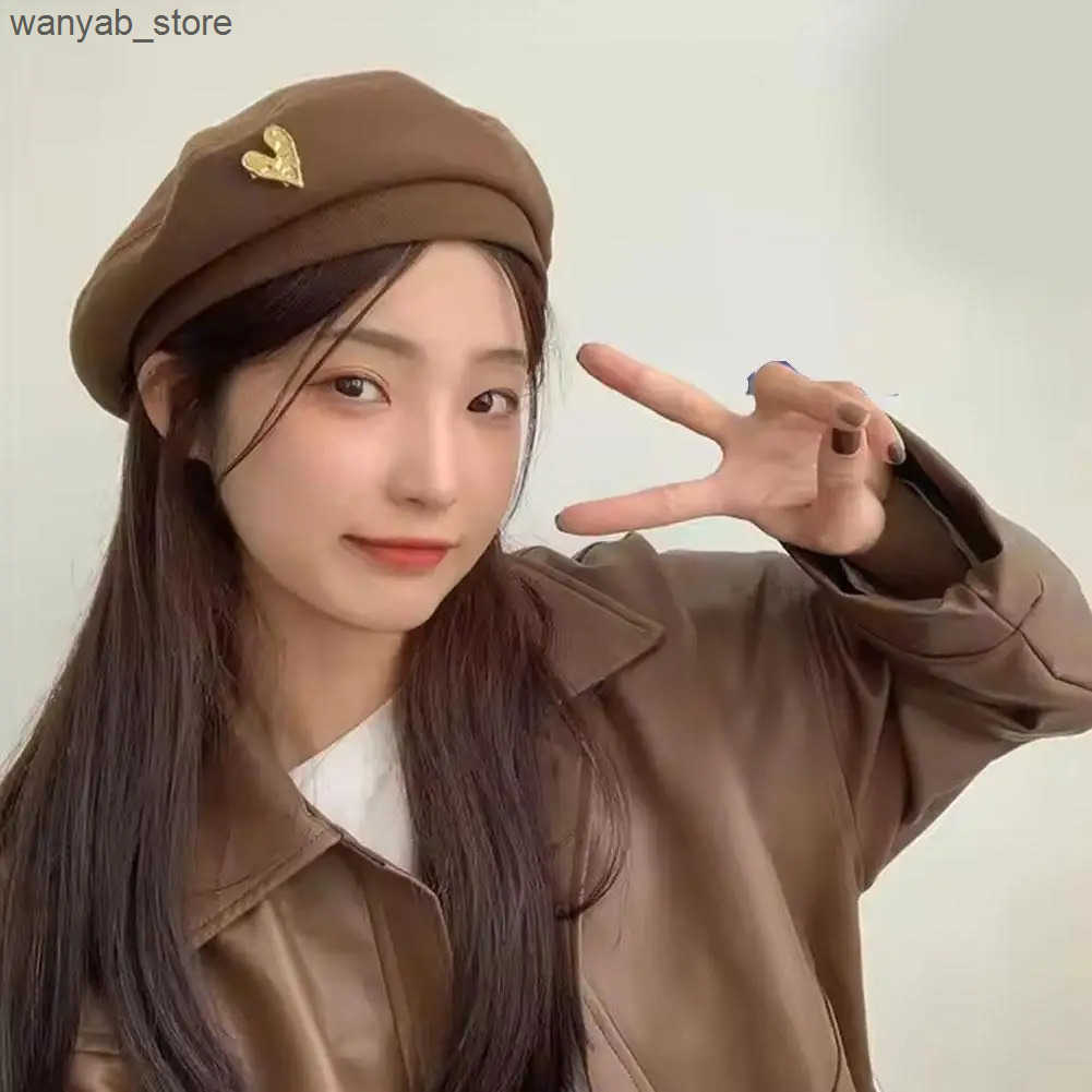 Berets Autumn and Winter Wool Beret Womens Retro Fashion Love Girl Beret British Street Hat Octagonal Hat Fashion Artist Hat L240910 L0910