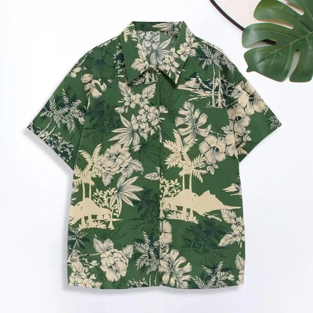 Trendy Summer Shirt Patch Pocket Quick Drying Hawaiian Shirt Summer Floral Leaves Print Hawaiian Shirt 240428