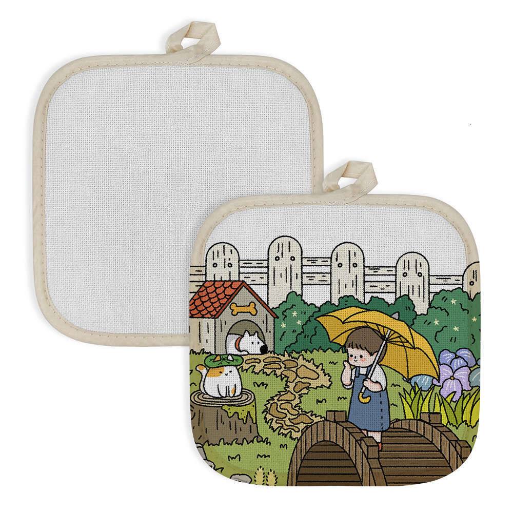 8 inch Linen Sublimation Pot Holder Blank Customized Printing Kitchen Cookware Sublimated Pot Holders