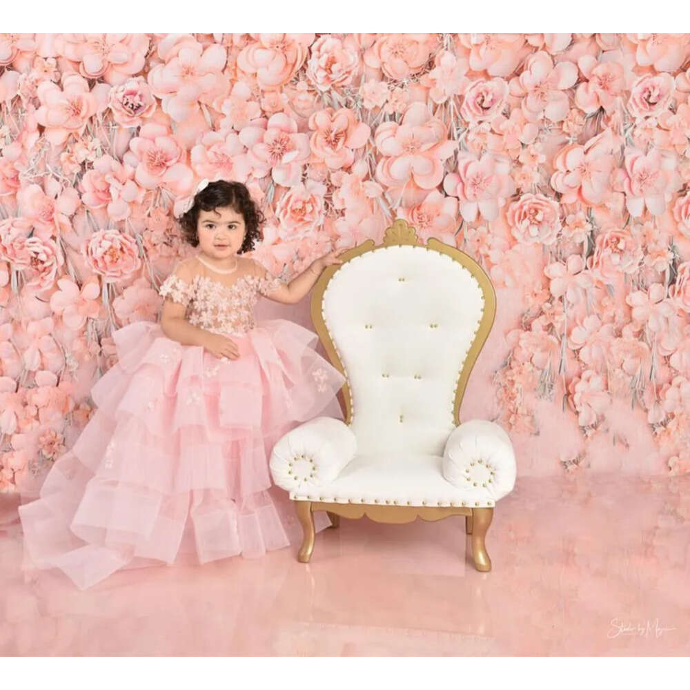 Neck Pink wer Girl Sheer Dresses Pearls Ball Gown Tiers Tulle Lilttle Kids Birthday Pageant Weddding Gowns Zj S