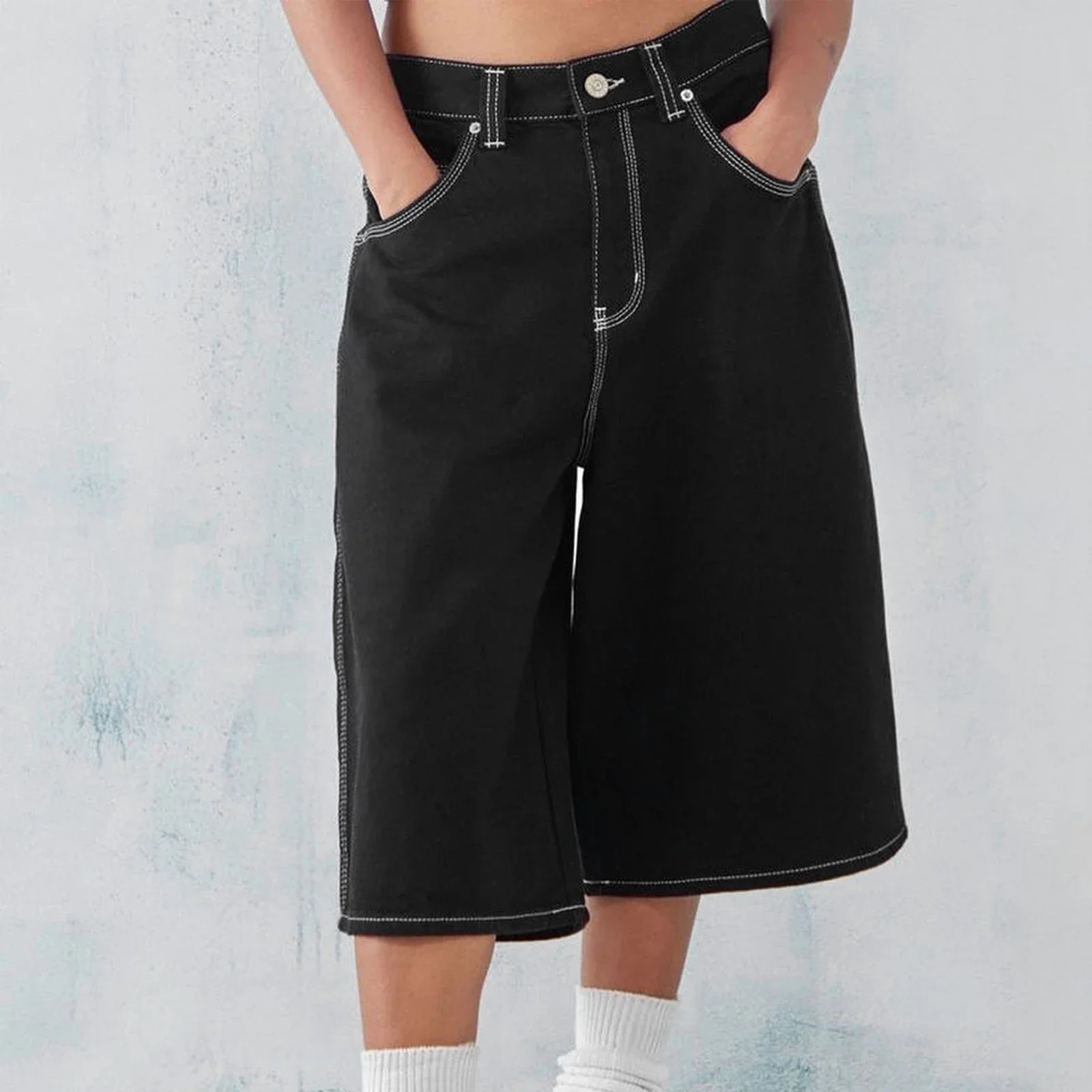 Baggy Jeans Shorts for Men Casual Loose Fit Wide Leg Denim Jorts Y2K Vintage Hip Hop Skateboard Long Male Streetwear 241126