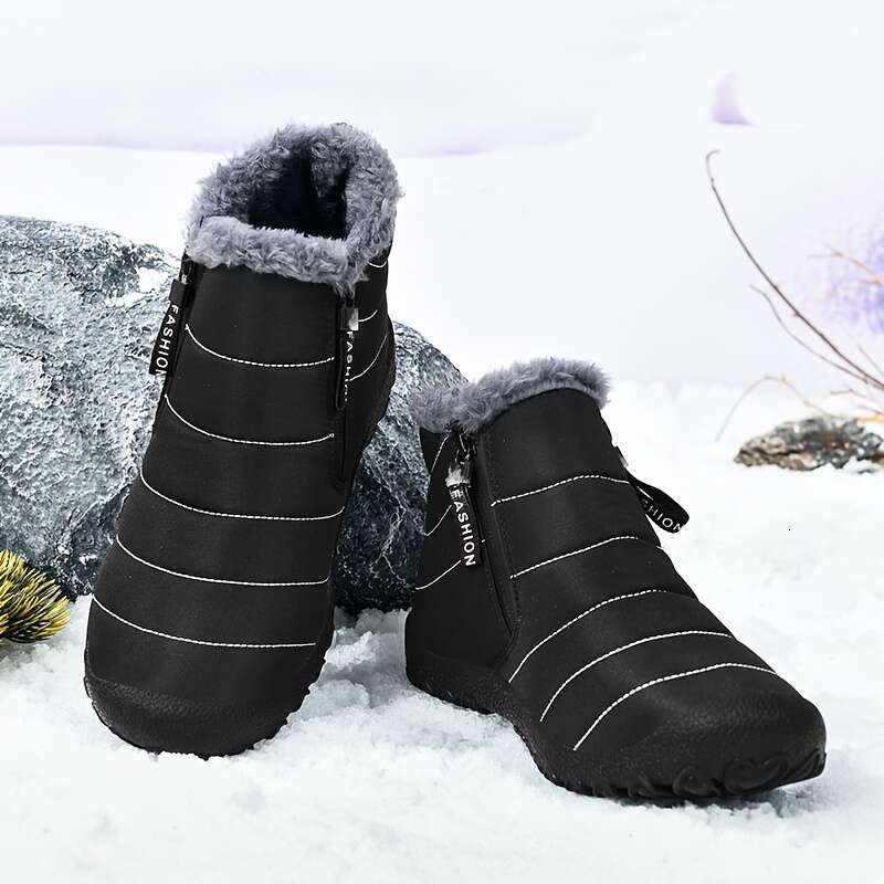 Cozy Men's Winter Snow Boots - Easy Zip, Non-Slip Ankle Protection For Outdoor Trekking Casual Solid Color Style