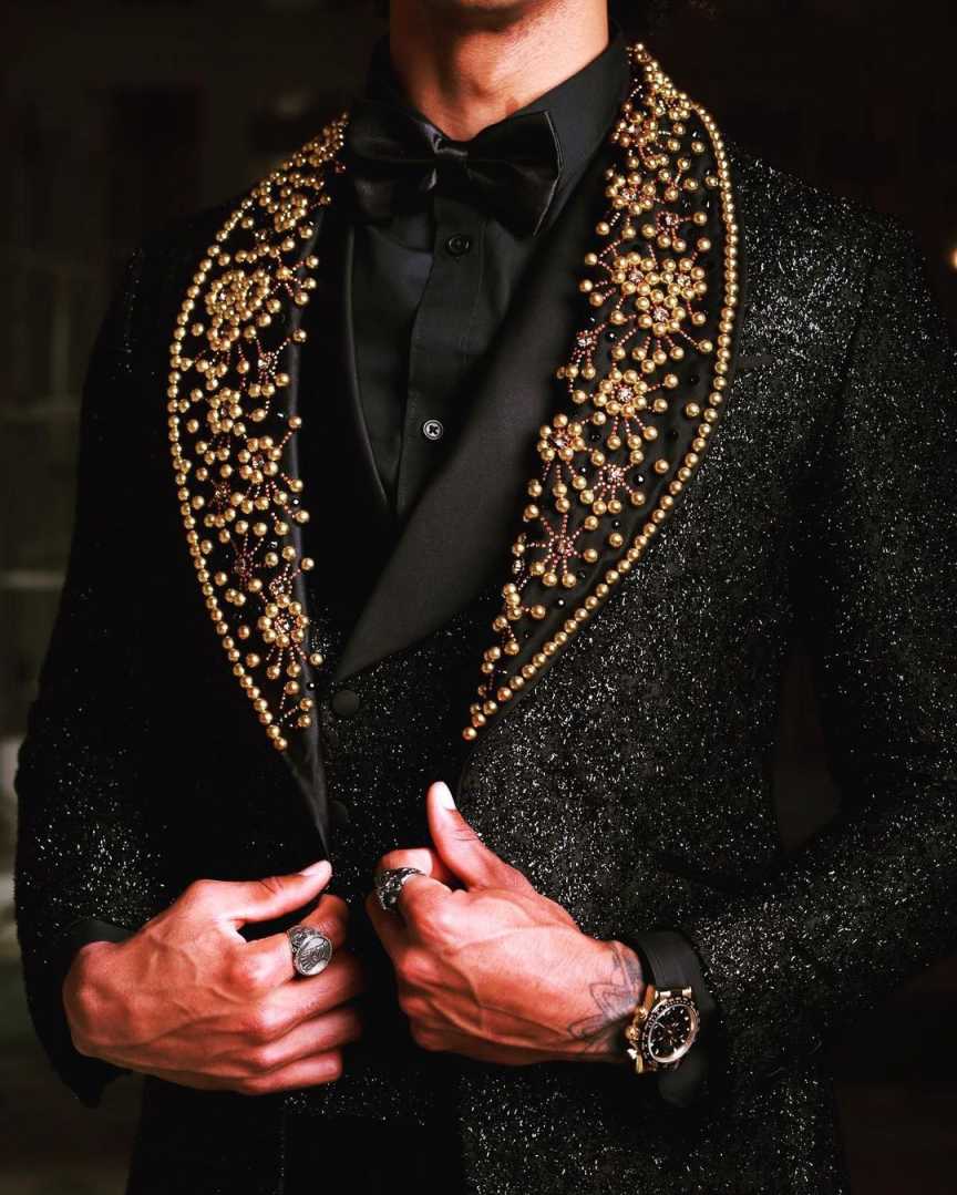 Vintage Men's Suit 3 Piece Set Pearls Tailored Blazers Shawl Lapel Beading Groom Jacket One Button Special Design Prom Custom Made (Coat+Vest+Pan