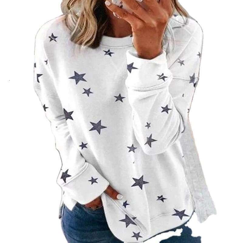 European American Autumn New Star Print Splicing Plus Size Women's Top, Long Sleeved T-Shirt, Trendy Clothing, Fashionable And Casual Temperament