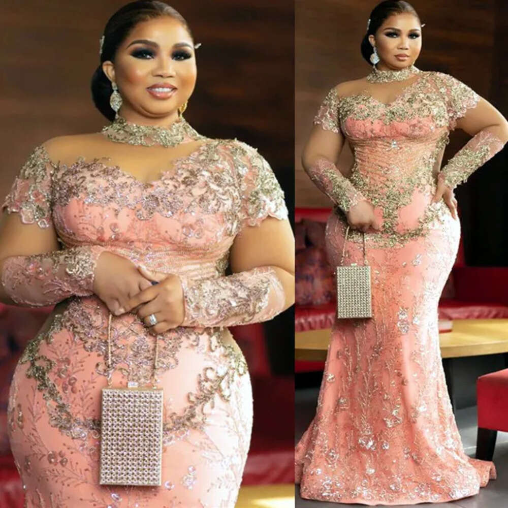 Pink Aso Prom Ebi Mermaid Dress Lace Beaded Sexy Evening Formal Party Second Reception Birthday Engagement Gowns Dresses Robe De Soiree Zj Es