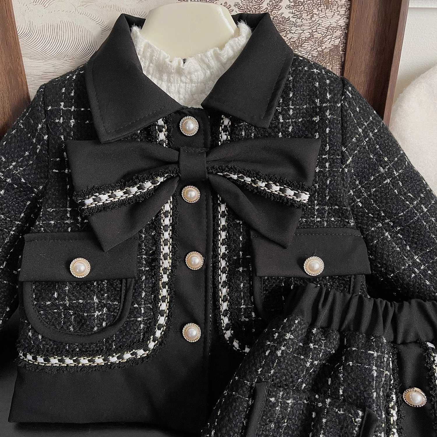 Clothing Sets Childrens clothing set plain weave bow jacket+skirt 2 pieces childrens clothing for girls 2 to 7 years old baby designer clothing Y24112