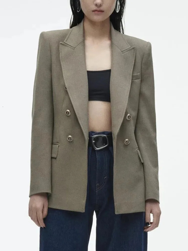 TRA Womens Fashion V-Neck Blazer Long Sleeve Button Slim Jacket Office Elegant Suit Formal Jacket Casual Blazer 241120