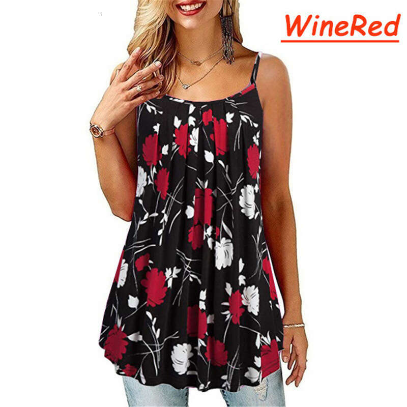 European American Plus Size Women's Clothing With Printed Folds, Loose Camisoles, Trendy Clothing, Fashionable And Casual Temperament