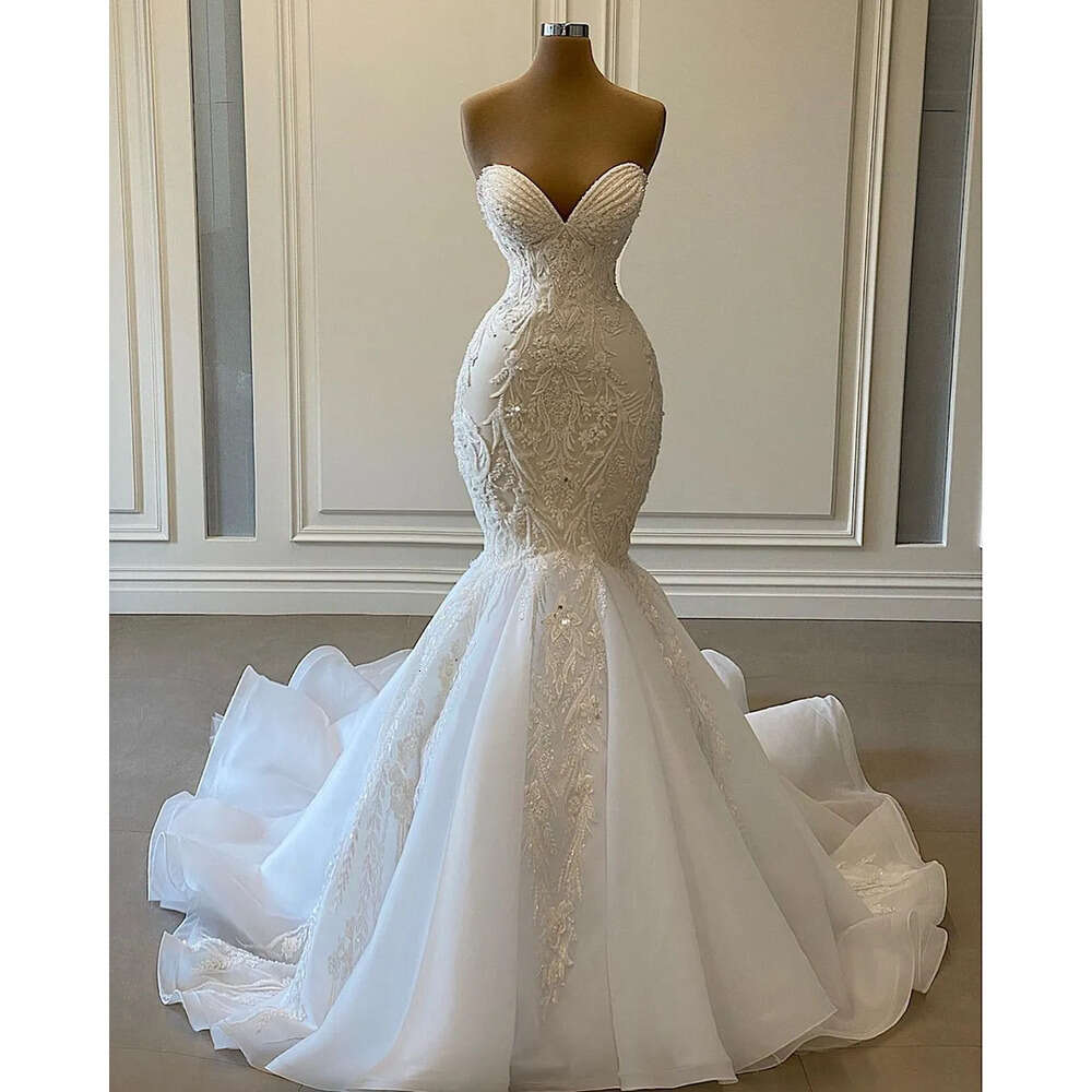 Aso Ebi Plus Size Arabic Luxurious Lace Beaded Sweetheart Mermaid Bridal Dresses Vintage Tulle Wedding Gowns Zj