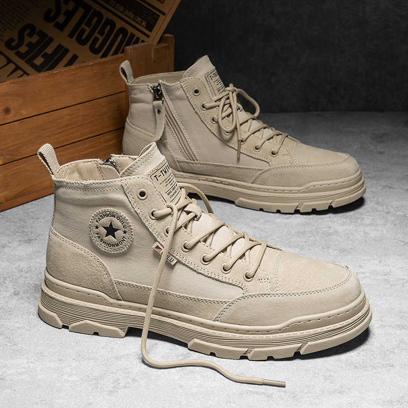 Autumn new canvas breathable sports board shoes versatile daily high top lace up mens casual shoes cold adhesive mens shoes M241129