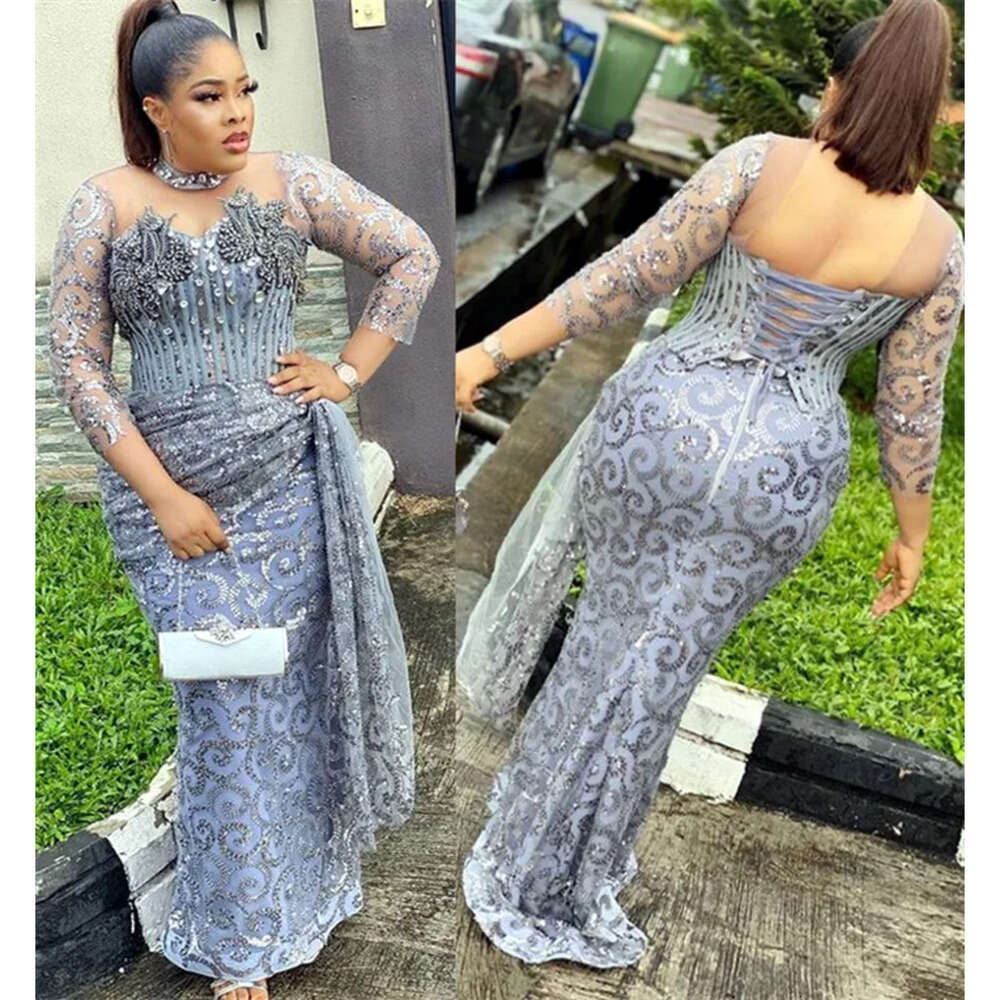 Size Aso Ebi Arabic Plus Sier Mermaid Sparkly Prom Dresses Sheer Neck Crystals Evening Formal Party Second Reception Gowns Dress Zj