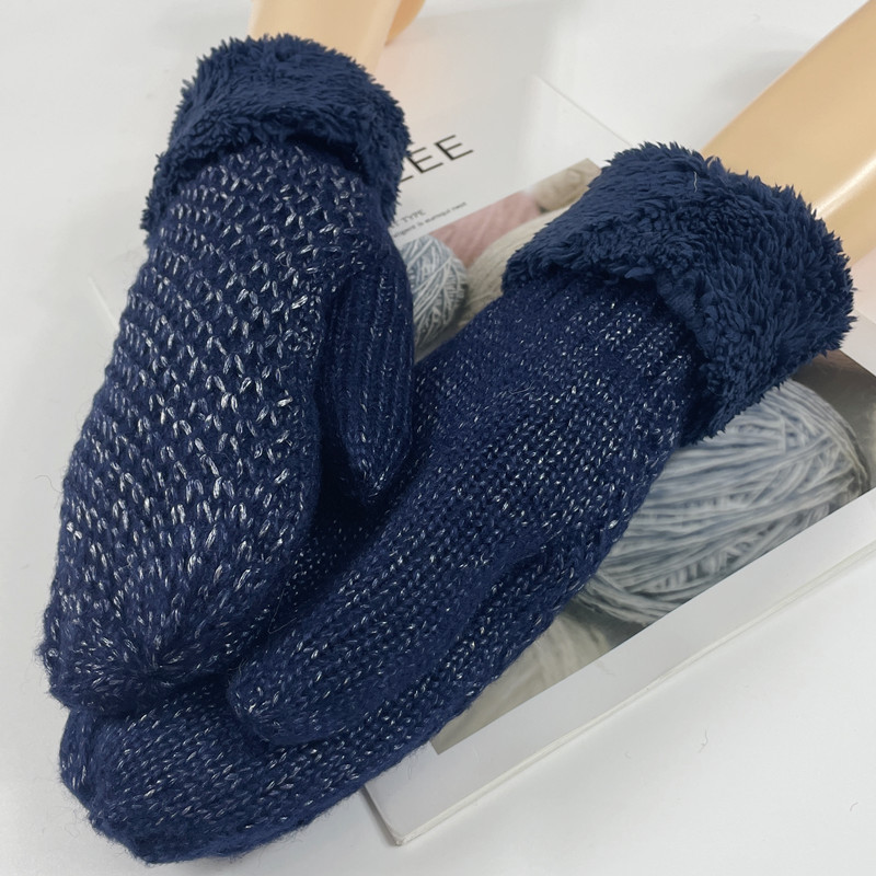 New autumn and winter woolen women's gloves with thickened fleece wholesale outdoor cold resistant double-layer warm gloves