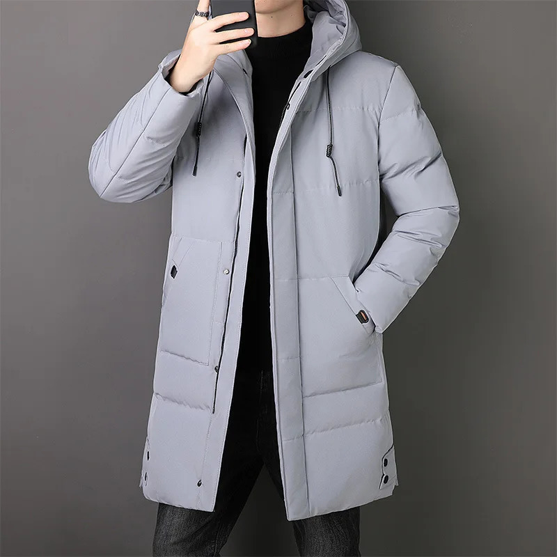 PFHQ Mens Cotton Jacket Winter Thick Mid Long Coat 2024 Solid Color With Hat Casual Korea Fashion Male Tops Zipper 21Z7537 241129 - view 5