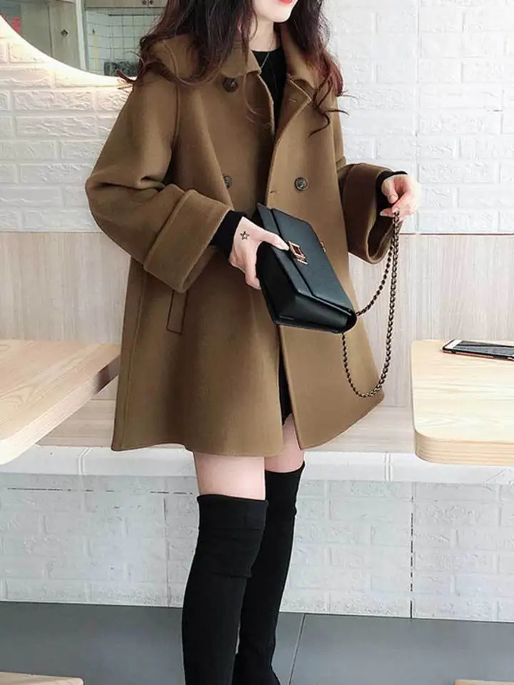 Korean Fashion Double sided WoolCoat Women Winter Clothes Mid Length AutumnWinter Cloak Black Wool Jackets Coat 241129