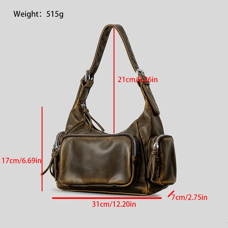 Retro Y2K lingerie bag er womens handbag soft Pu leather homeless shoulder cross body bag retro punk motorcycle bag 241126