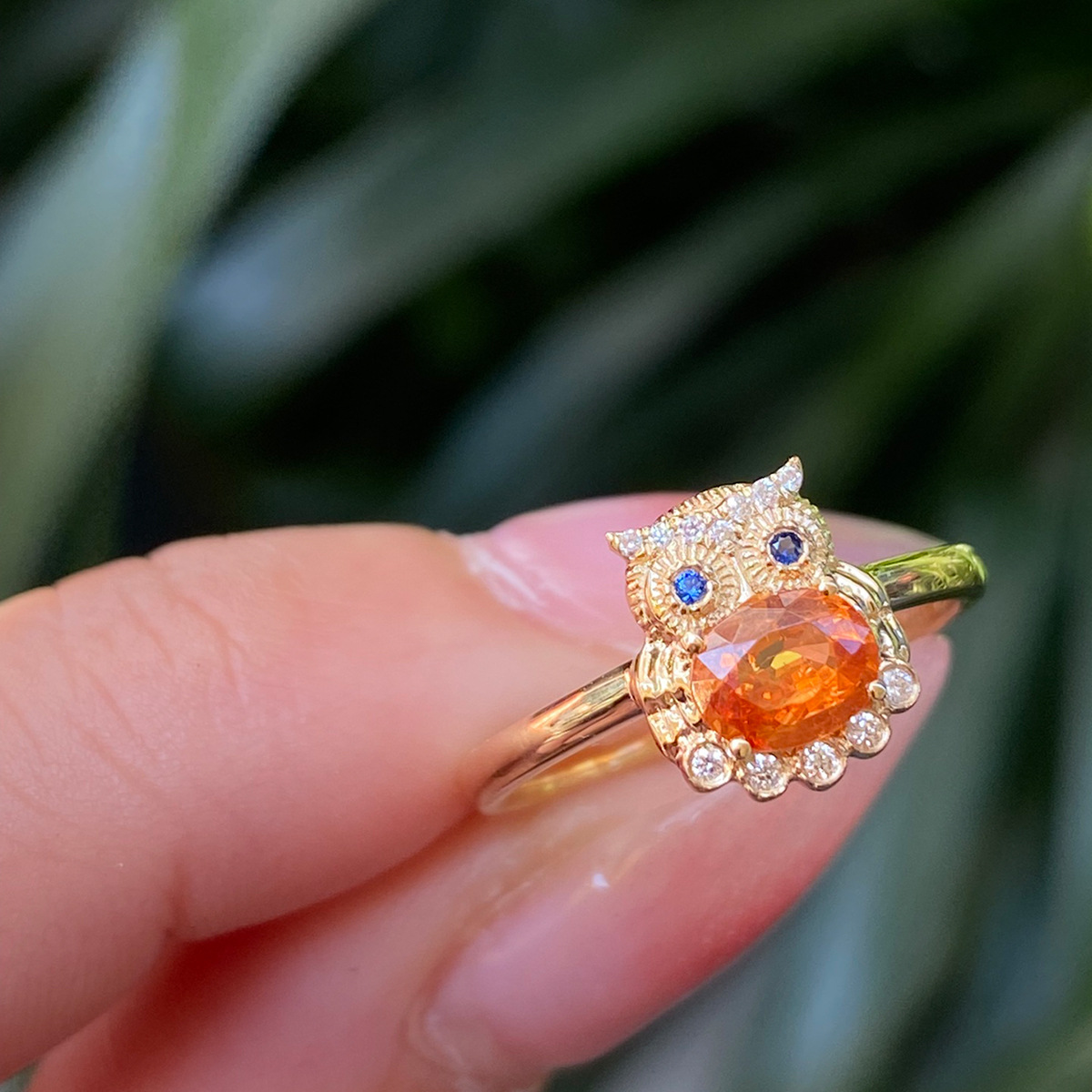 Free shipping S sterling sier cute owl designer ring for women girls gold lovely oval cz zircon sea blue crystal stone charms elegant rings jewelry Fr