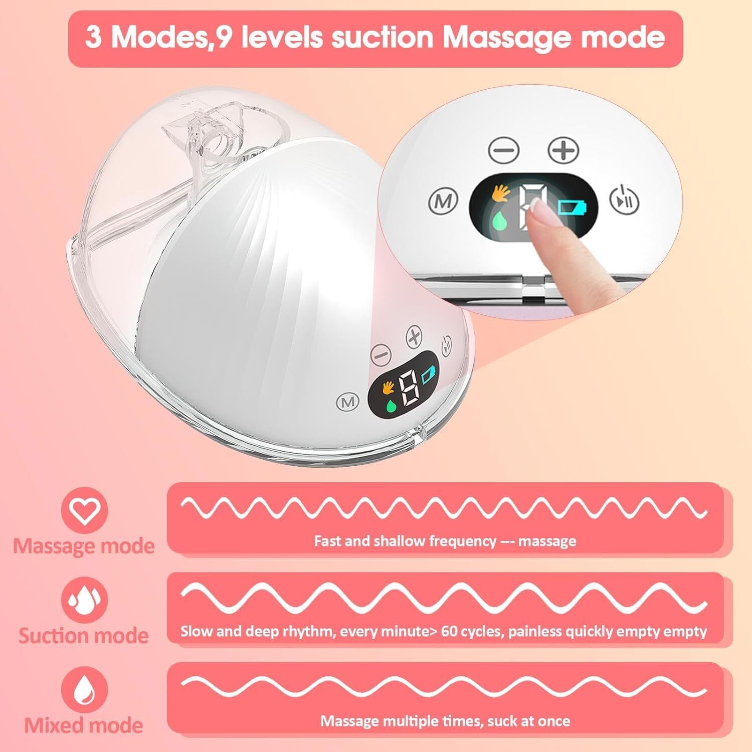 2 PCS Wearable Electric Breast Pump Silent Hands Free 9 Levels Auto Milker USB