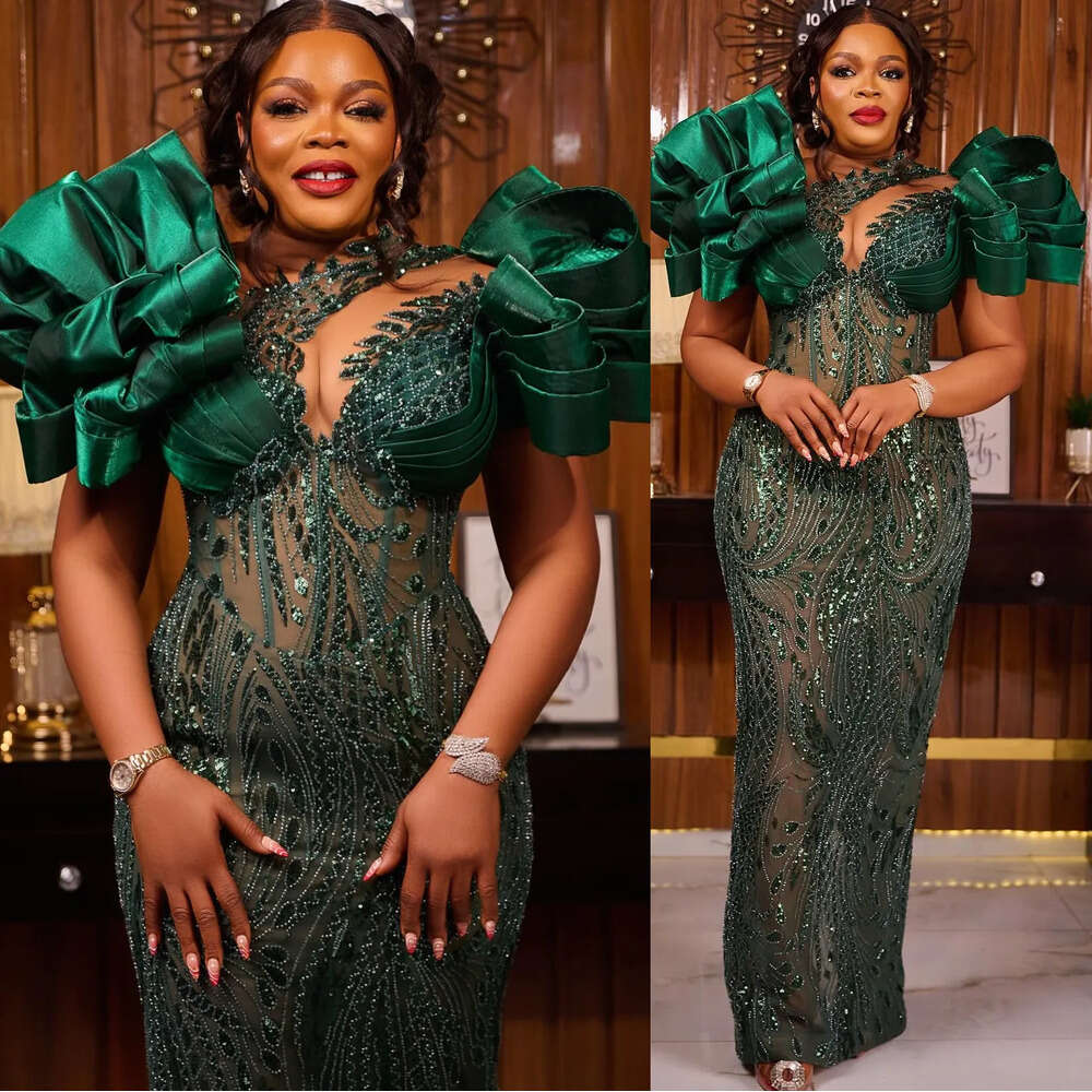 Dark Ebi Green Ao Sheath Prom Dre Sheer Neck Sequined Lace Evening Formal Party Second Reception Th Birthday Engagement Gown Dree Robe De Soiree 66603