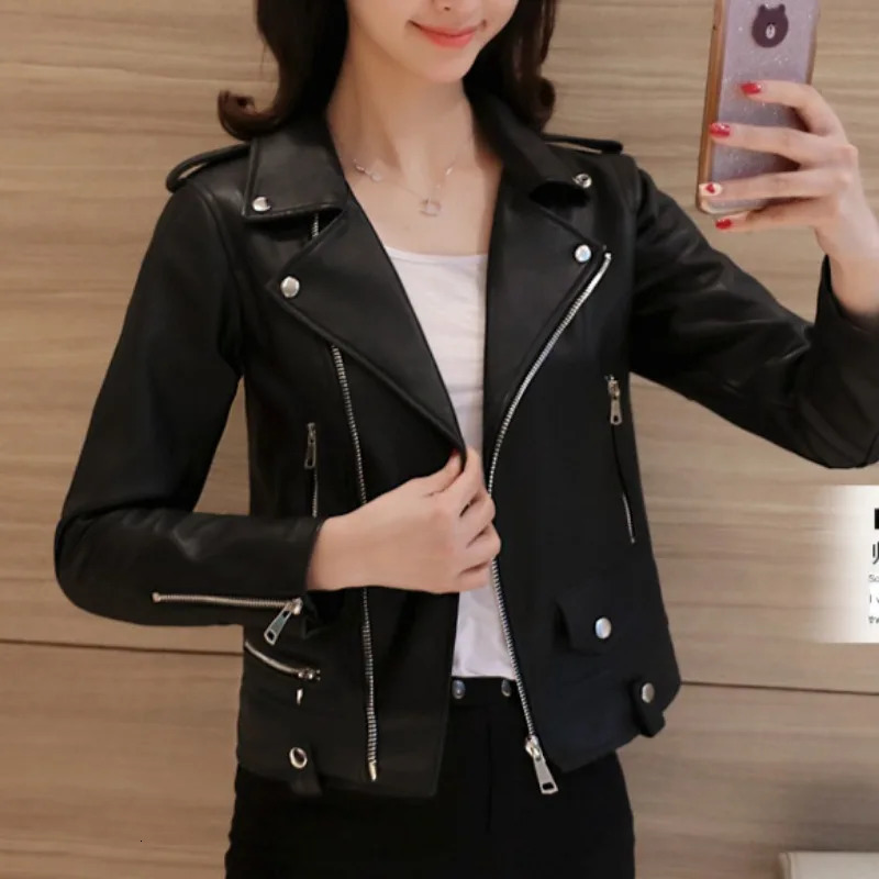 Fashionable Versatile Leather Jacket High Street Harajuku PU Women Short Slim Fit Small Coat Motorcycle Suit 241129