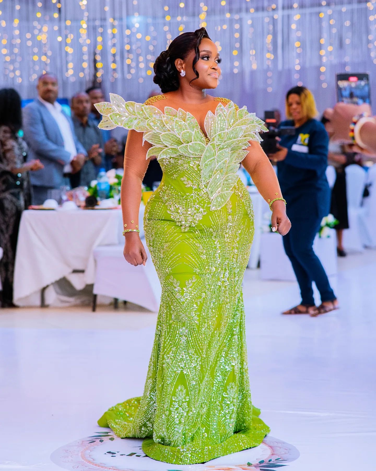 Green Mermaid Prom Dresses 2024 Florals Rhinestones Full Sleeves Lace Evening Formal Party Second Birthday Engagement Gowns Plus Size Dress For Specia