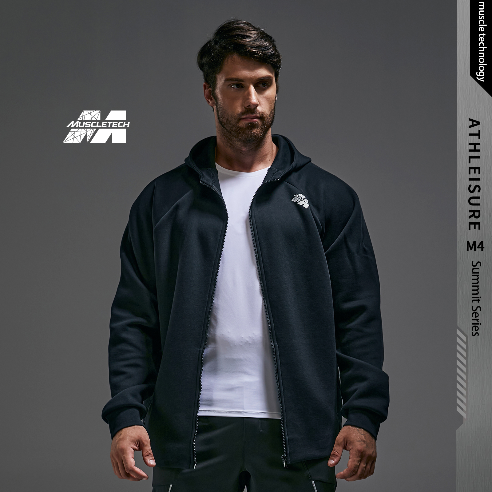 MUSCLETECH Men's Sports Fitness Sweatshirt Hooded Pullover Stretch Zip Hooded Sweatshirt