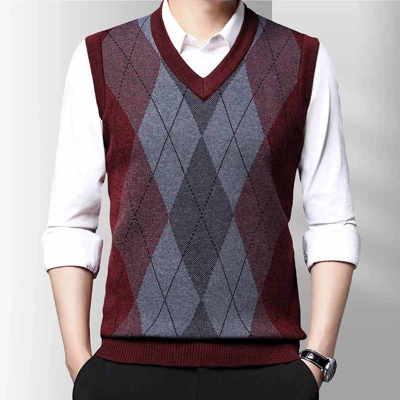 Mens Thickened Casual Sweater Tank Top Autumn and Winter Warm Vest 241129