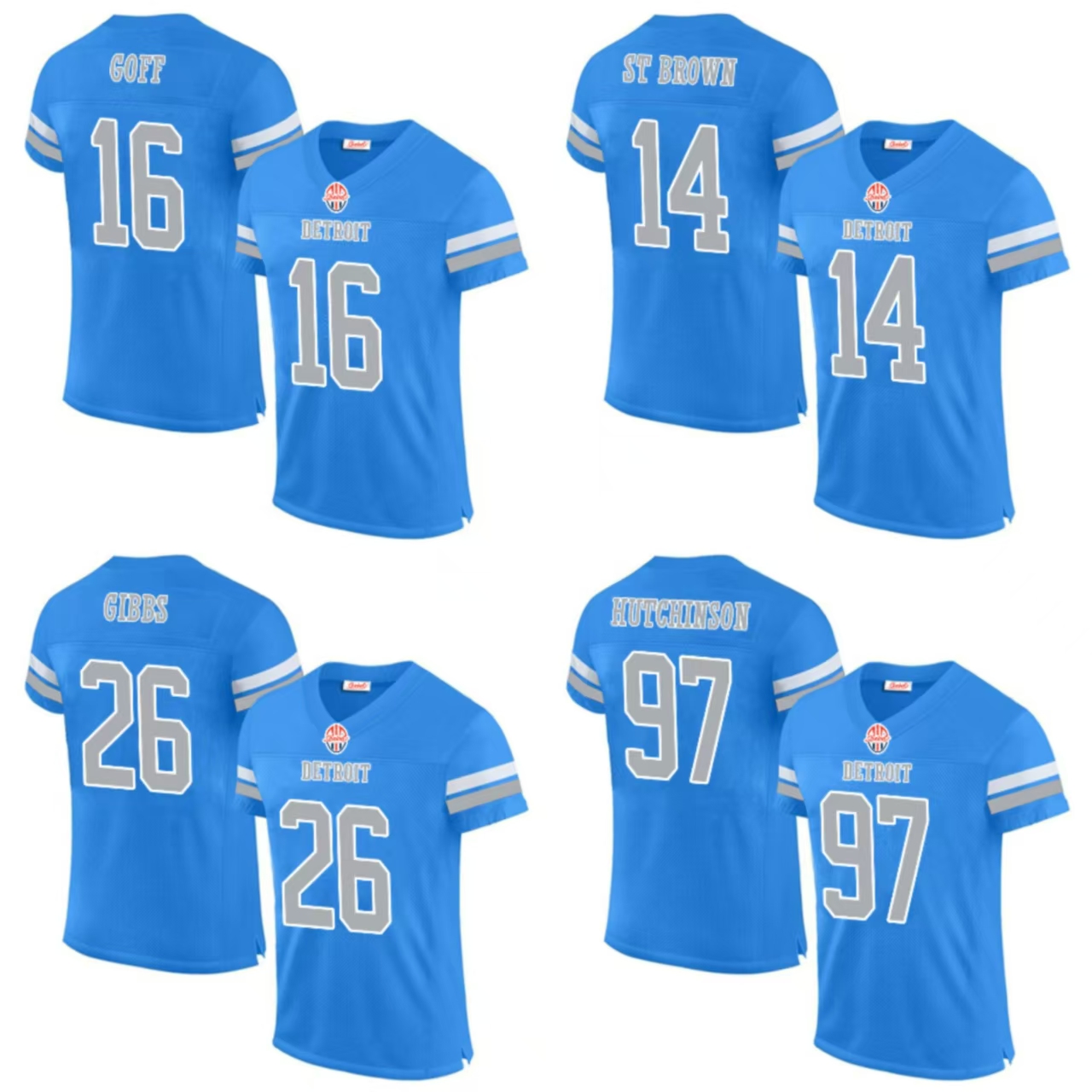 DAVIS,KADEN#88 DORSEY,KHALIL#30 GIBBS,JAHMYR#26 GOFF,JARED#16 HUTCHINSON,AIDAN#97 MONTGOMERY,DAVID#5 SORSDAL,COLBY#75 ST BROWN,AMON-RA#14 This basebal