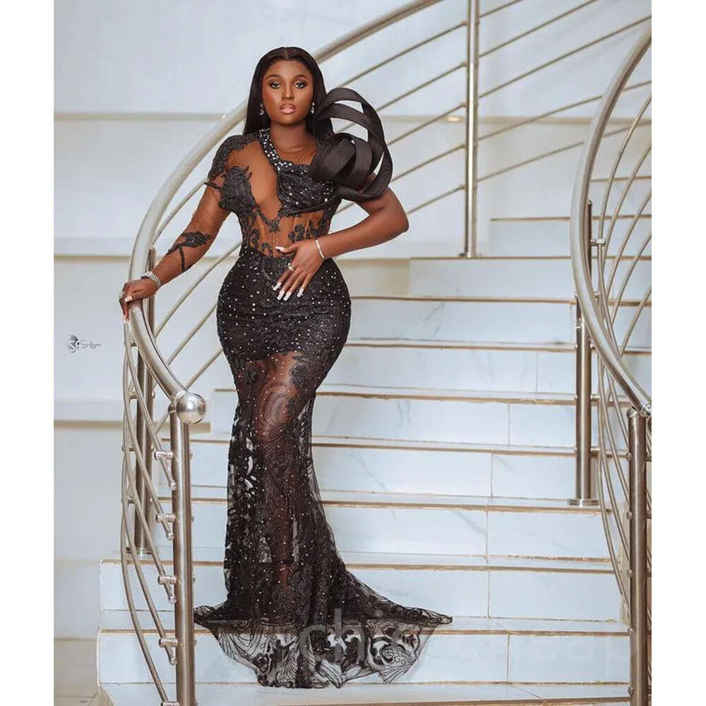 Black Mermaid May Aso Ebi Prom Beaded Sexy Evening Formal Party Second Reception Birthday Engagement Gowns Dress Robe De Soiree Zj 6660306