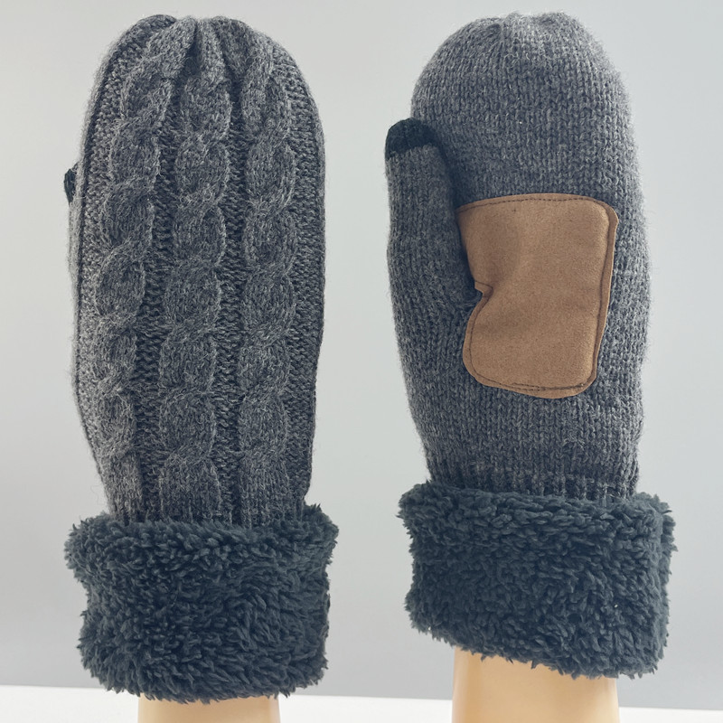 Touchscreen Knitted Woolen Gloves for Men and Women in Autumn and Winter Outdoor Windproof and Warm Protection Thickened Adult Fingers with Velvet